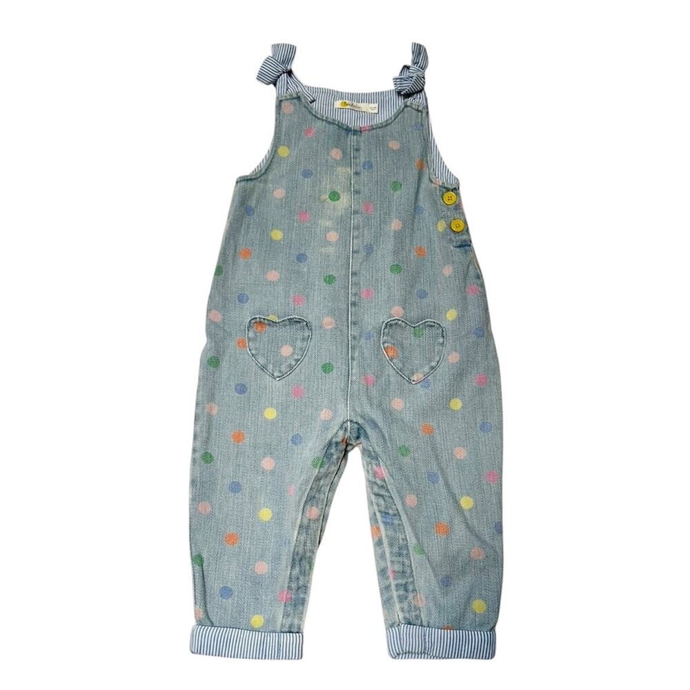 Baby Boden Light Blue Denim Polka Dot Heart Pocket Overalls